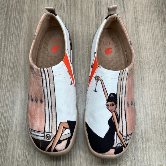 UIN Art Painted Travel Shoes Women 9 Slip On Casual Canvas The Little Dress Pink - Picture 3 of 12